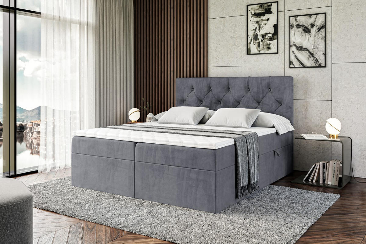 BOXBETT mit Matratze H3 und Lattenrost - MIRAGE - 160x200 Dunkelgrau - Dunkelgrau, Holzwerkstoff (160/200cm) - ALTDECOR