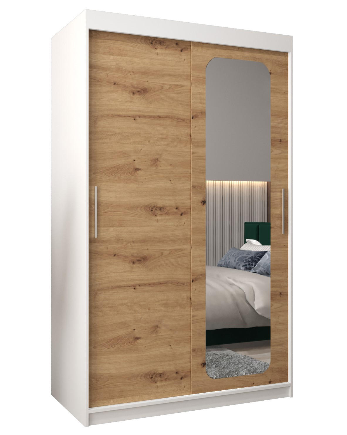 Abiks Möbel Schwebetürenschrank Weiß, Eiche Artisan 120x200x62 cm