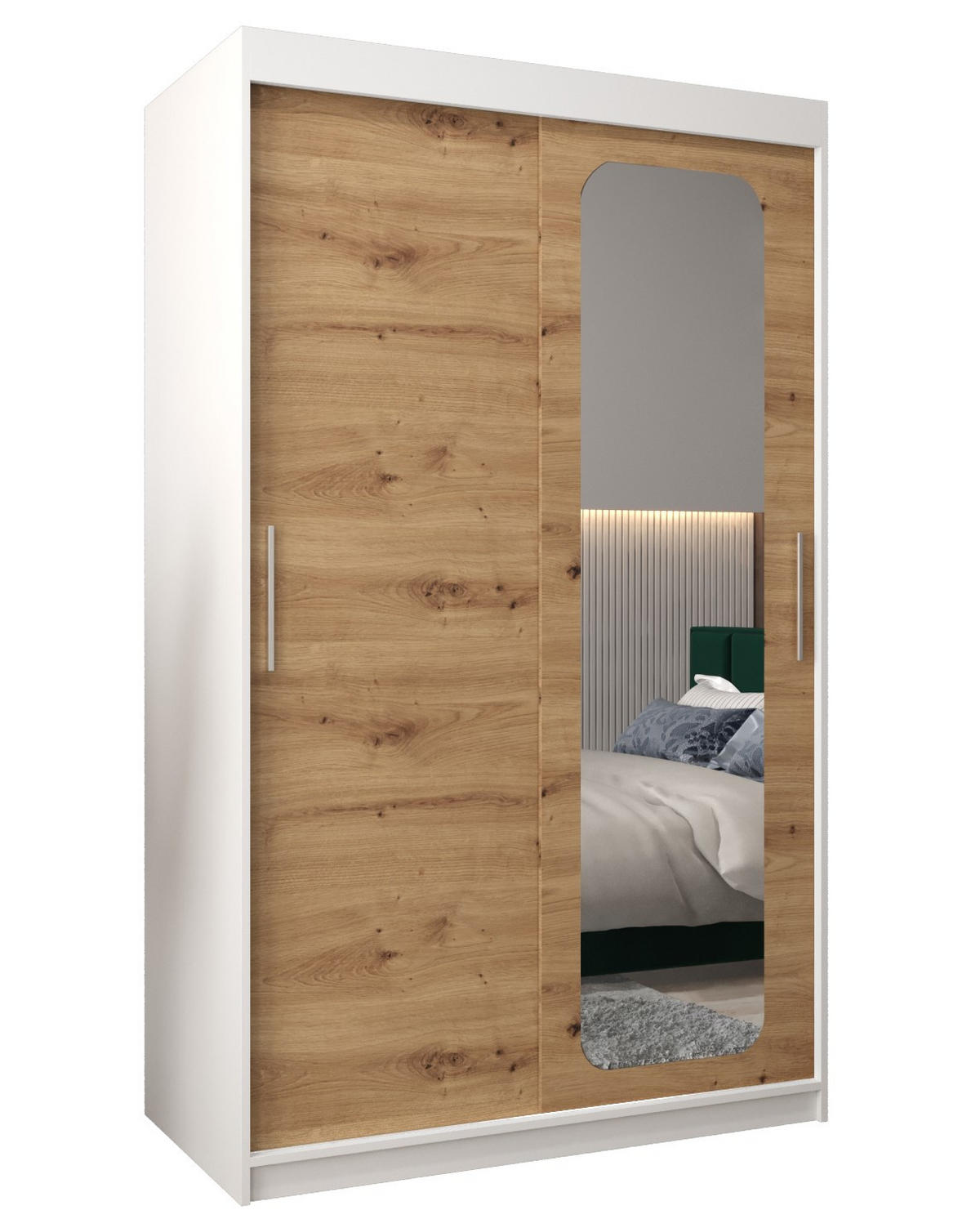 SCHWEBETÜRENSCHRANK 200/120/62 2-türig - Silberfarben/Eiche Artisan, Holz/Kunststoff (120/200/62cm) - Abiks Möbel