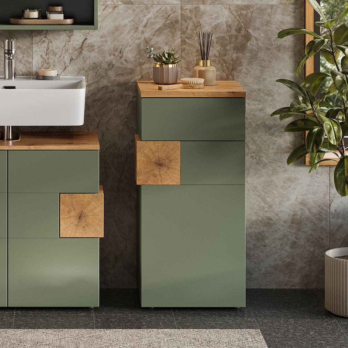 MIDISCHRANK Eden Grün/Artisan 40 x 84 cm - Hellgrau/Grün, Holzwerkstoff (40/84/37cm) - Vicco