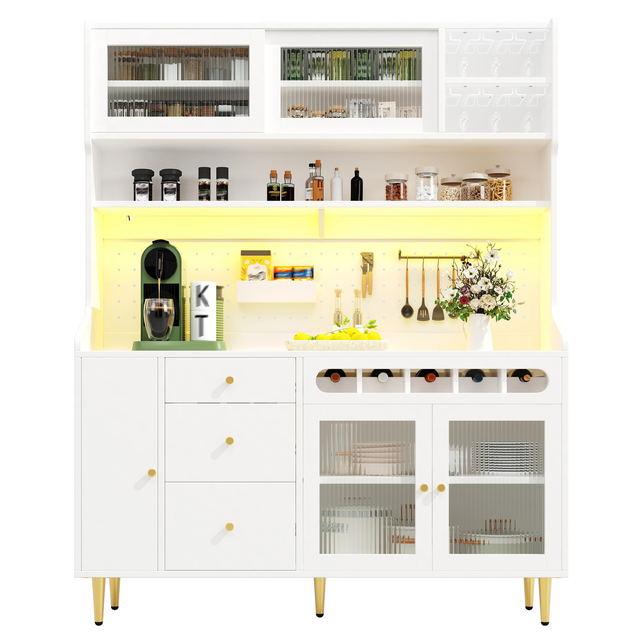 HOCHSCHRANK LED 145x39x171Cm Weinregal Weiß - Weiß, Glas (145/171/39cm) - FLIEKS