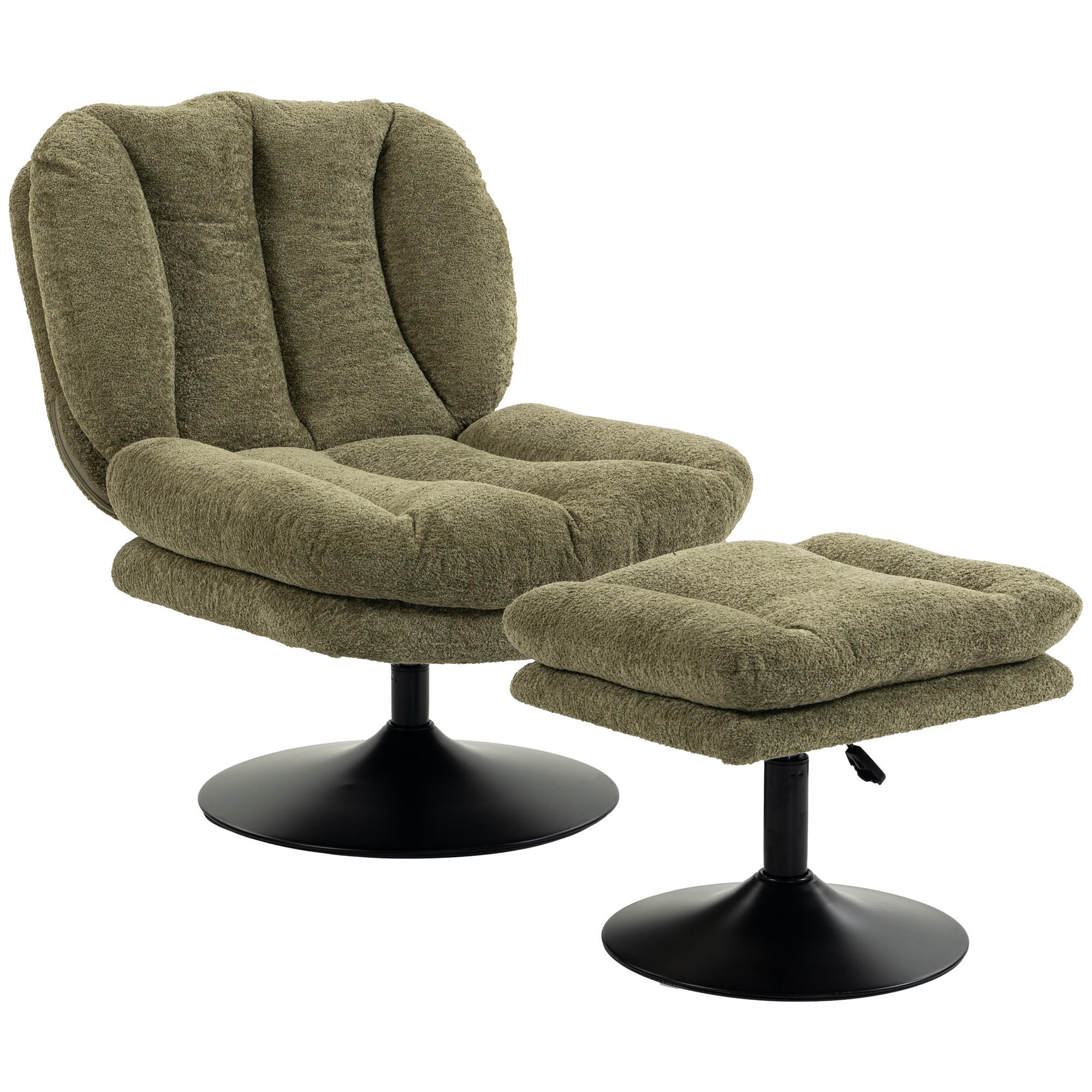 LOUNGESESSEL-MIT-HOCKER 2er Set Polyester Grün - Schwarz/Grün, Textil/Metall (72/90/92cm) - HOMCOM