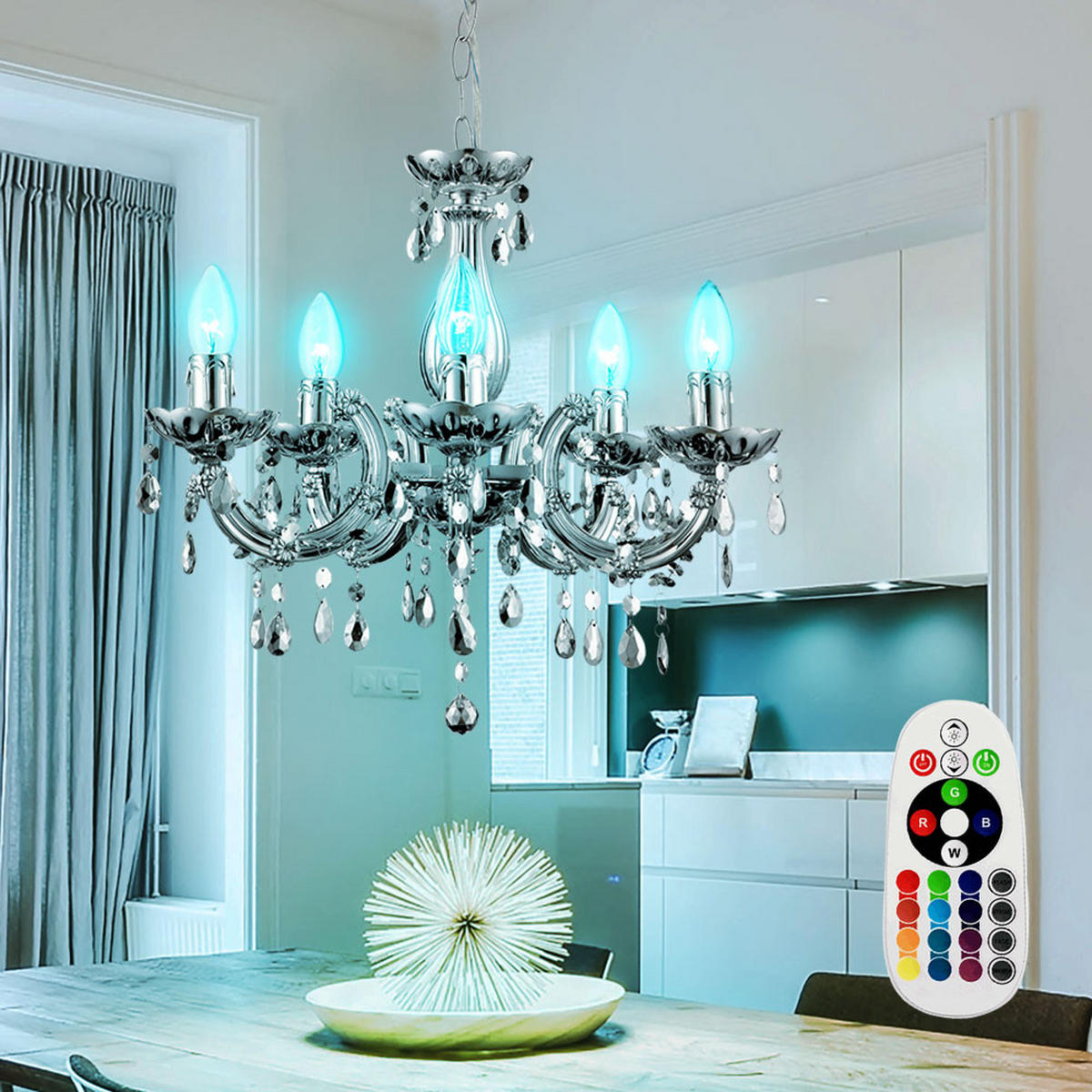 LED KRONLEUCHTER Silber Kristalle - Silberfarben, Metall (44/44/128cm) - Globo Lighting