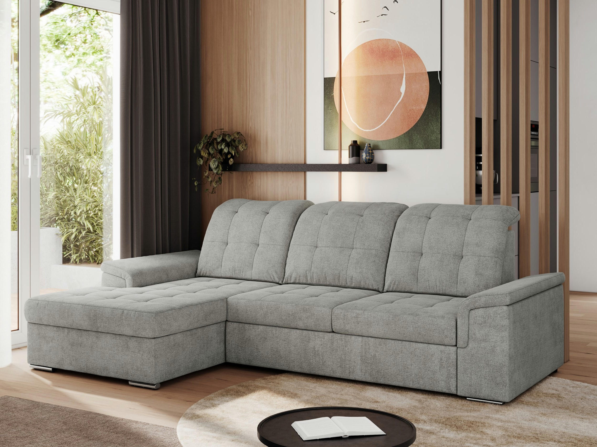 ECKSOFA MADRITO L - Hellgrau Struktur - Links - Silberfarben/Hellgrau, Textil/Metall (160/256cm)