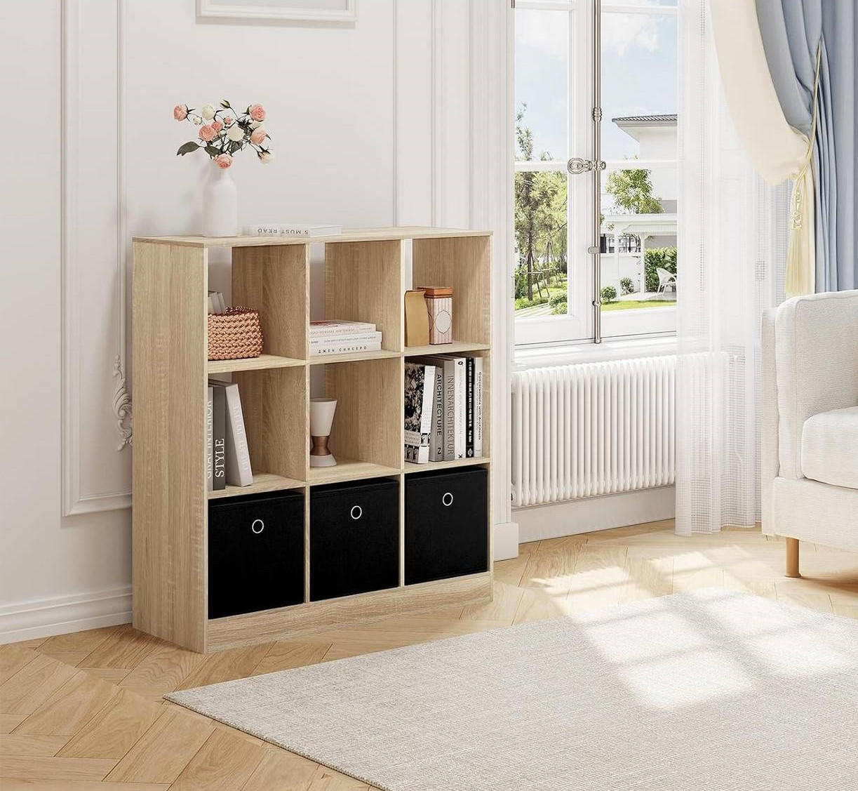 BÜCHERREGAL mit 9 Fächern, 80x86.5x30 cm, Helle Eiche - Eichefarben, Holzwerkstoff/Textil (80/86.5/30cm) - Woltu