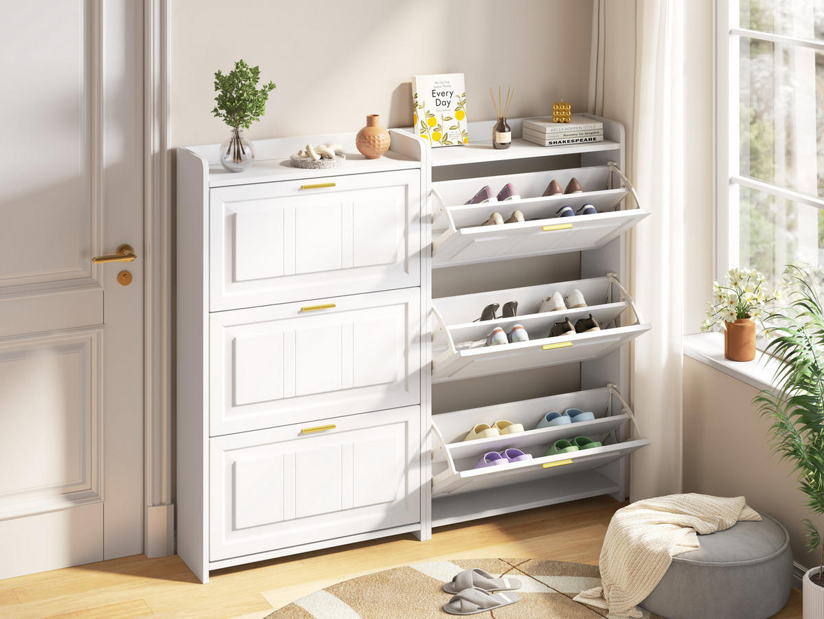 SCHUHSCHRANK Weiß 70/24/120 cm 2er-Set - Weiß, Holzwerkstoff (70/24/120cm) - PANGIVO