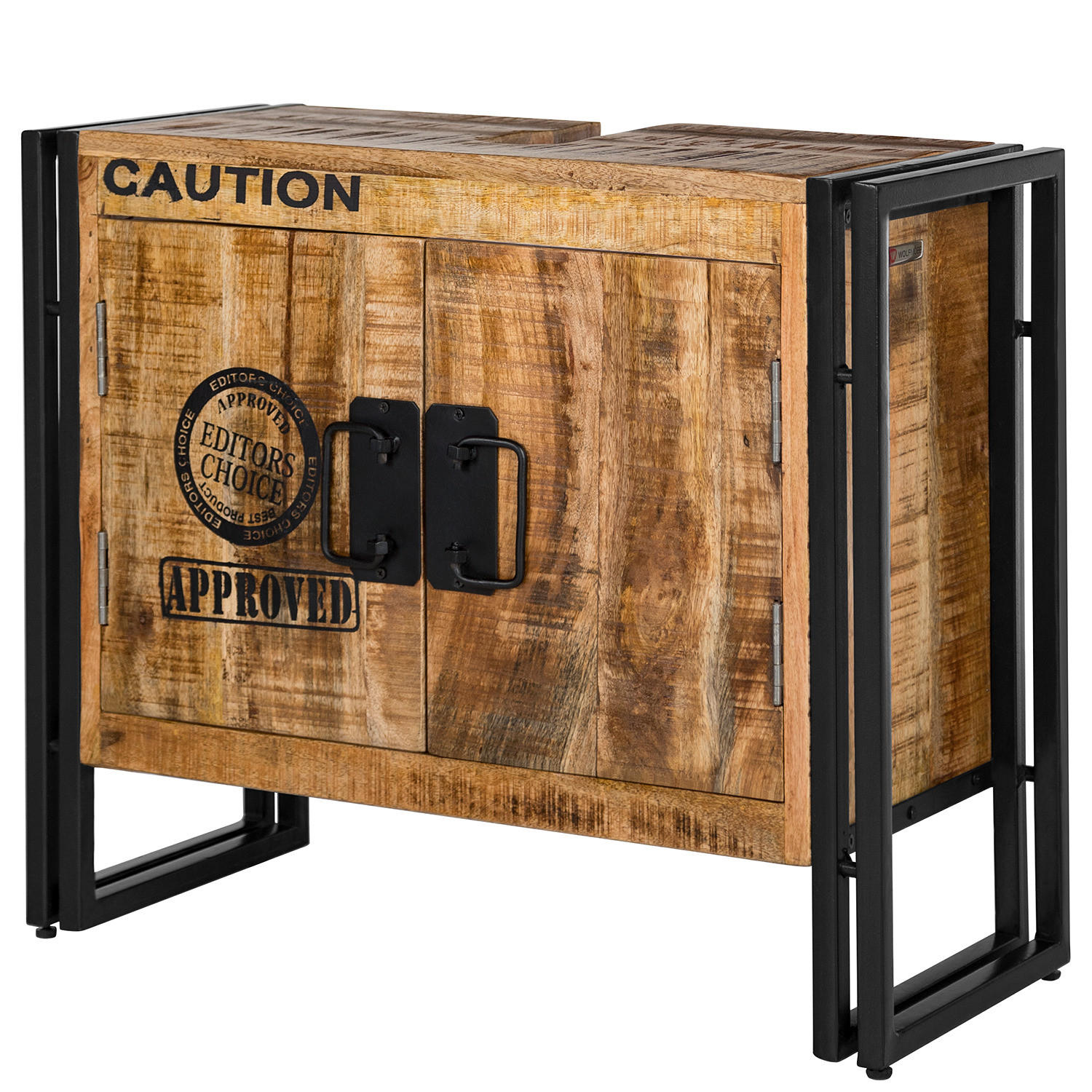WASCHBECKENUNTERSCHRANK - Mango massiv / Eisen - Schwarz/Braun, Holz/Metall (68/57/30cm) - home24