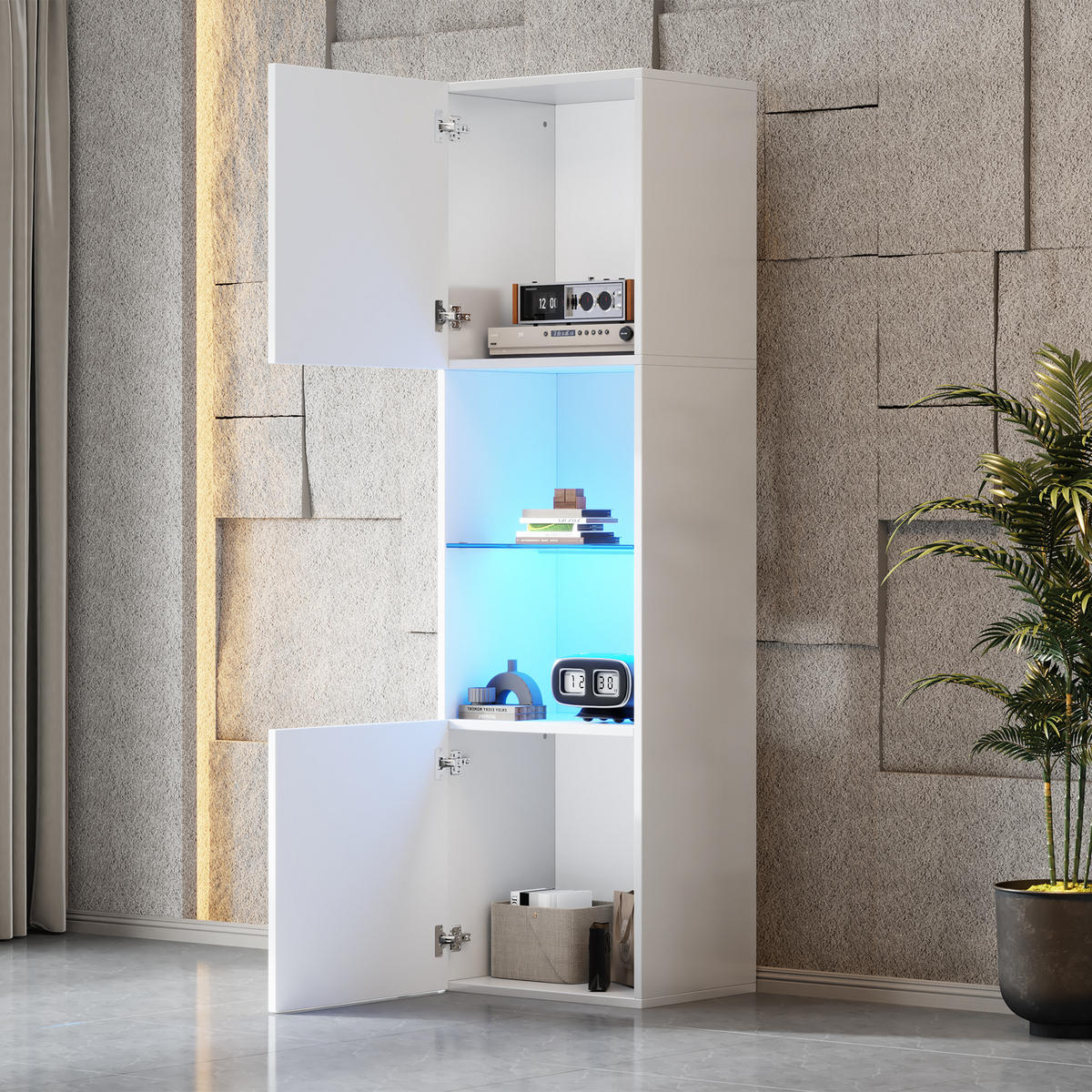VITRINE 45/35/160 cm weiß aus Spanplatte mit LED-Beleuchtung - Weiß, Holzwerkstoff (45/160/35cm) - OKWISH