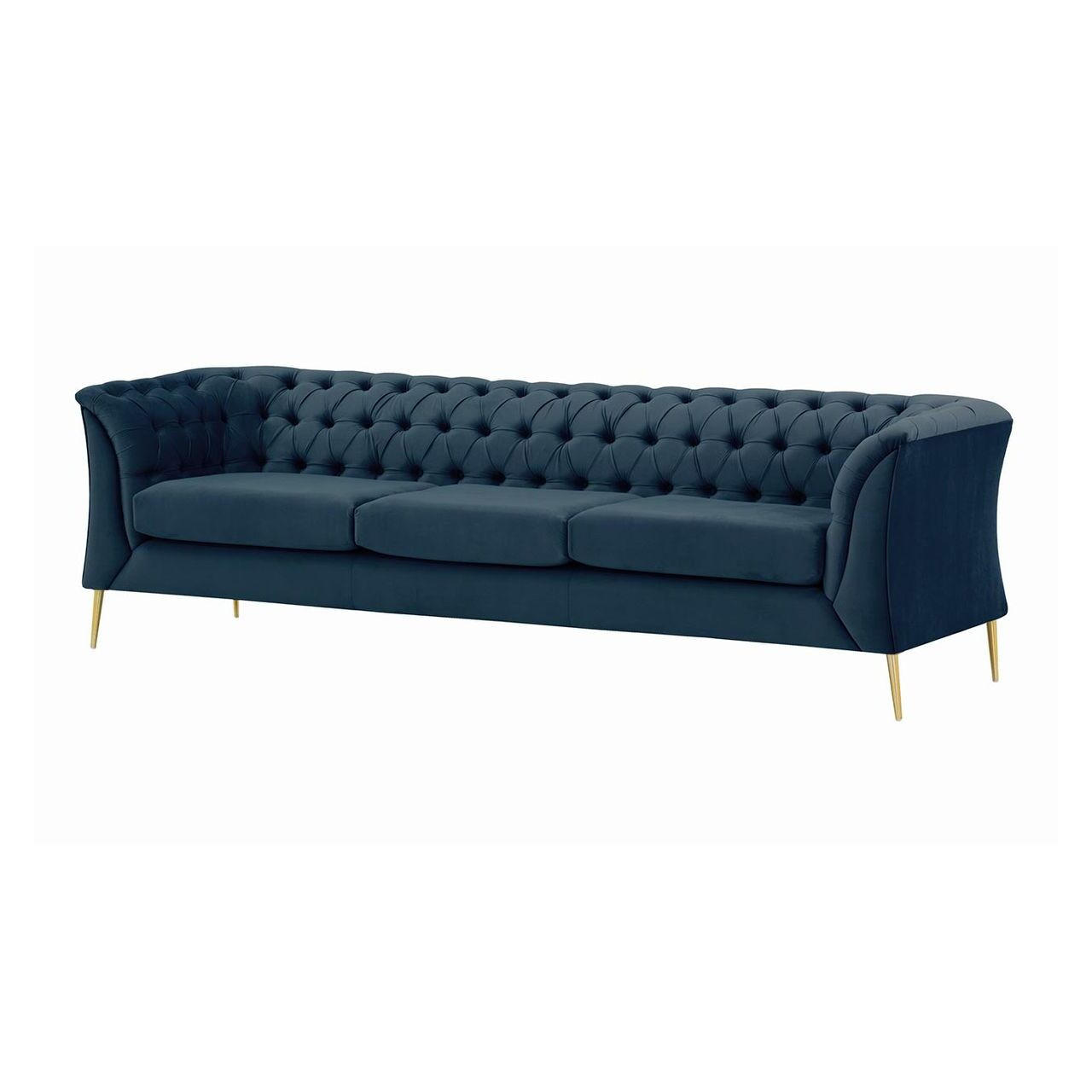 DREISITZER-SOFA Chesterfield Modern-Velluto 11 - Dunkelblau, Holz/Textil (248/74/80cm)