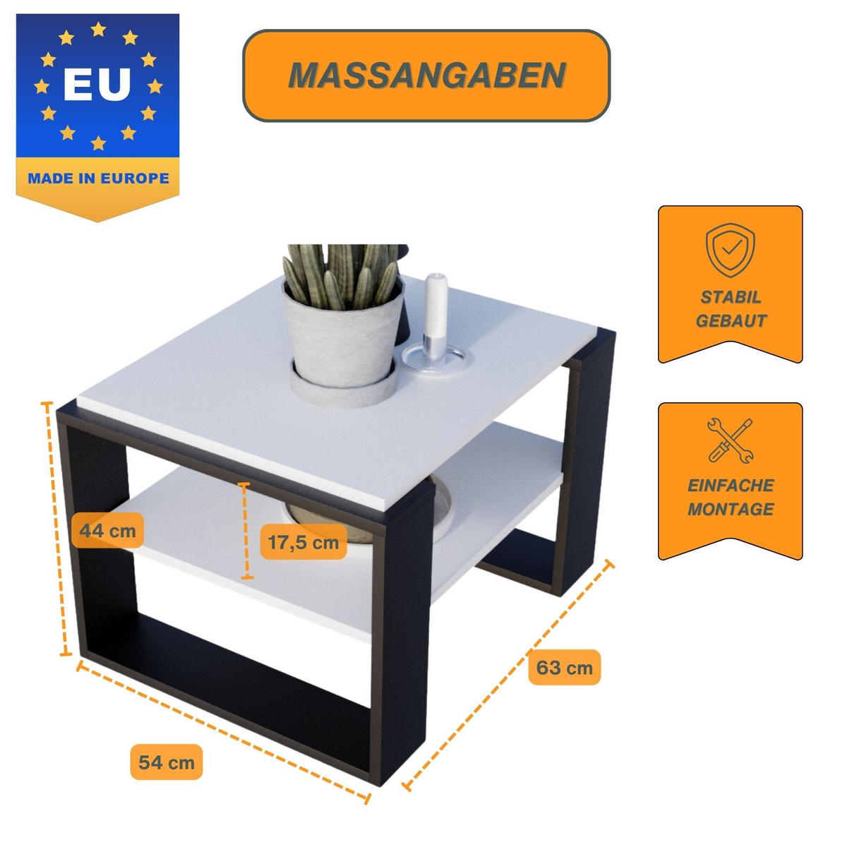 COUCHTISCH Kaja63 63/42/53,8 - Schwarz/Weiß, Holzwerkstoff (54/63/42cm) - RAUMHIRSCH FURNITURE