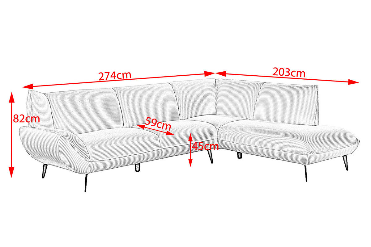 ECKSOFA CALLA Cremeweiß Cord - Creme/Schwarz, Textil (274/203cm) - KAWOLA