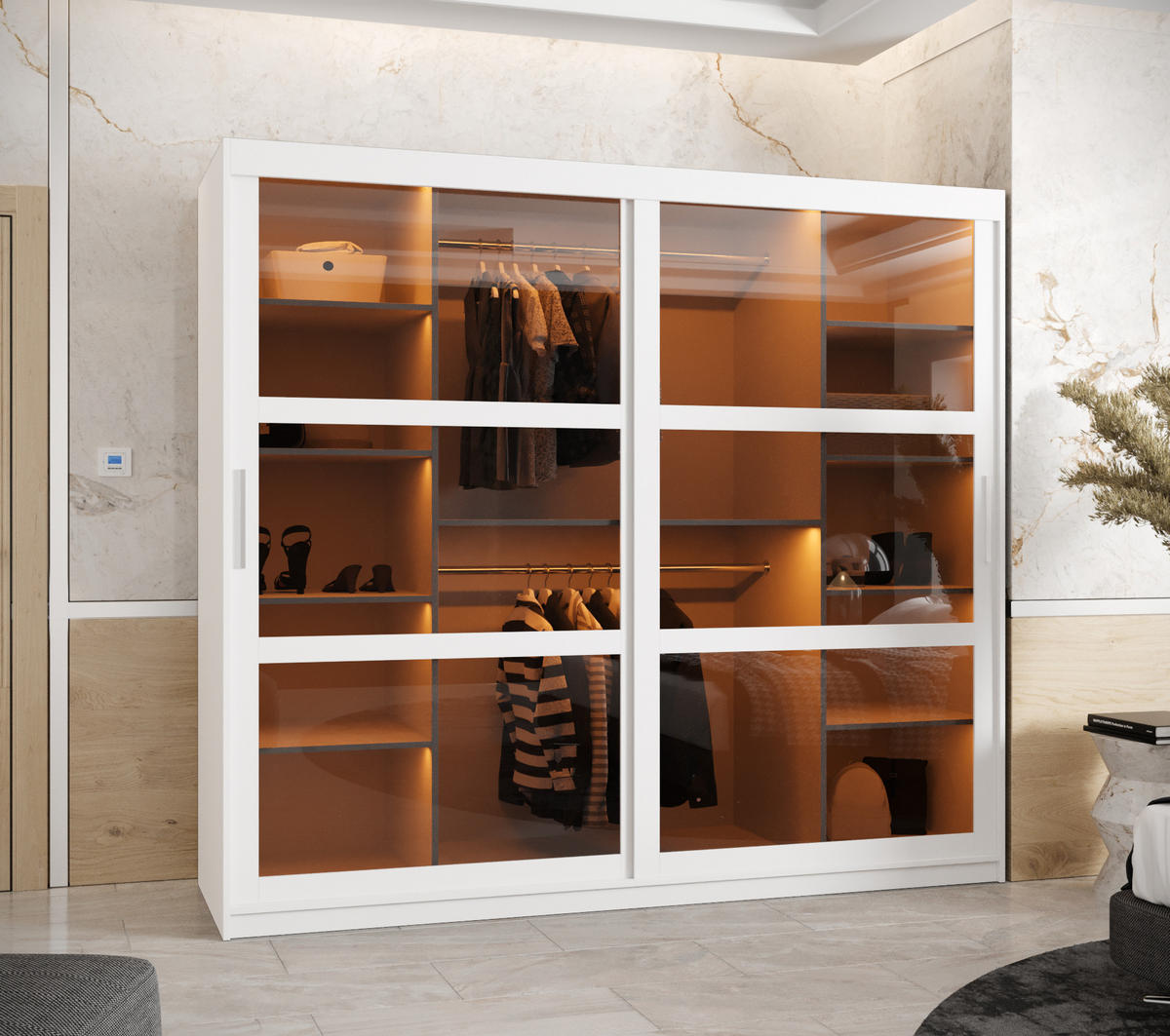 SCHWEBETÜRENSCHRANK 200/200/62 2-türig - Silberfarben/Weiß, Holz/Kunststoff (200/200/62cm) - Abiks Möbel