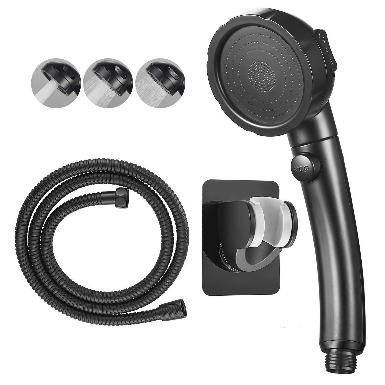 HANDBRAUSE Set Schwarz 3 Sprühmodi mit An/Aus-Schalter - Schwarz, Kunststoff (8/12.7/24cm)