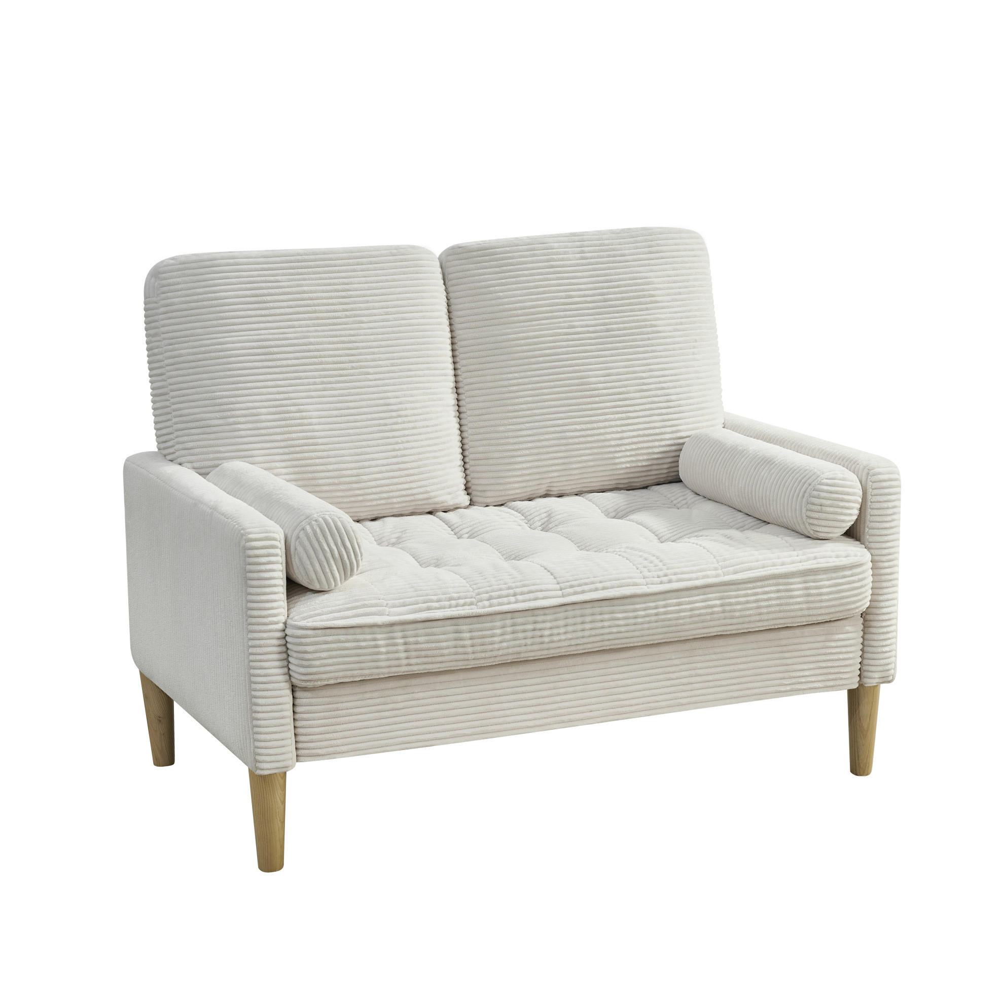 2-SITZER-SOFA aus Cordstoff und Holz 121x76x81 cm in Beige - Beige, Textil (76/81/121cm) - Modfu