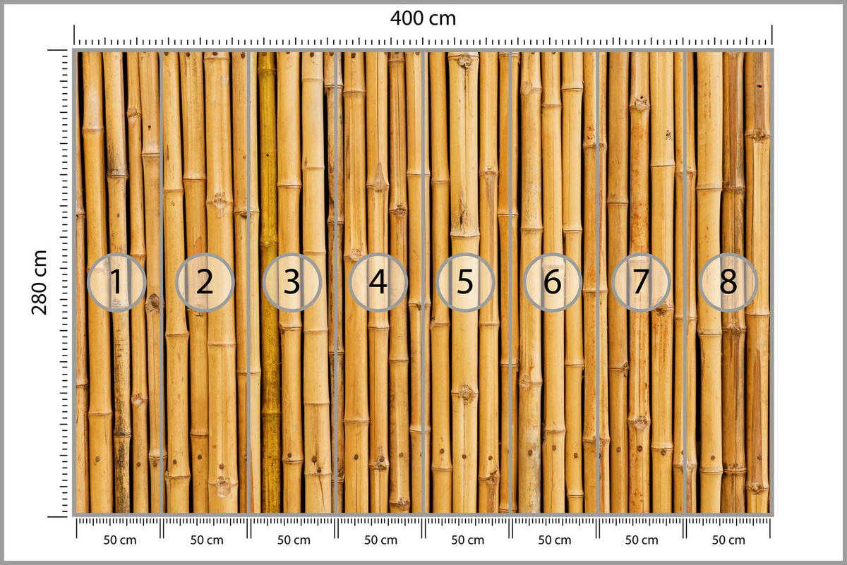 FOTOTAPETE für Küche Bambus Imitation Braune Wand Rustikal 400x280 - Orange/Braun, Papier (400/280cm) - Muralo