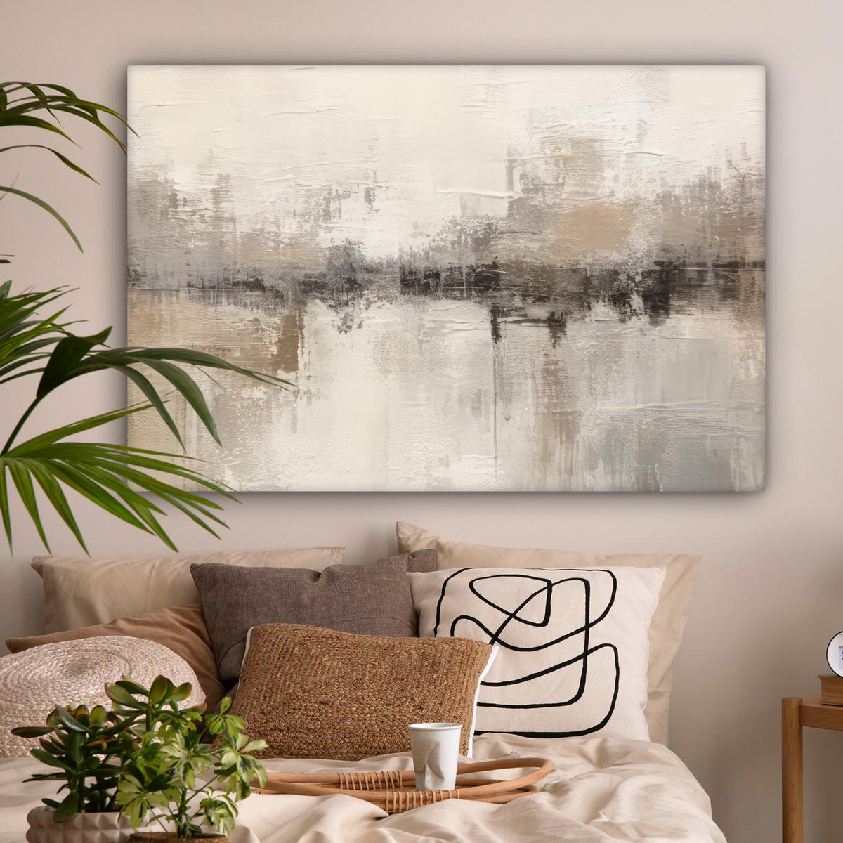 LEINWANDBILD Moderne Kunst - Abstrakt - Beige 150x100 cm - Beige, Textil (150/100cm) - MuchoWow