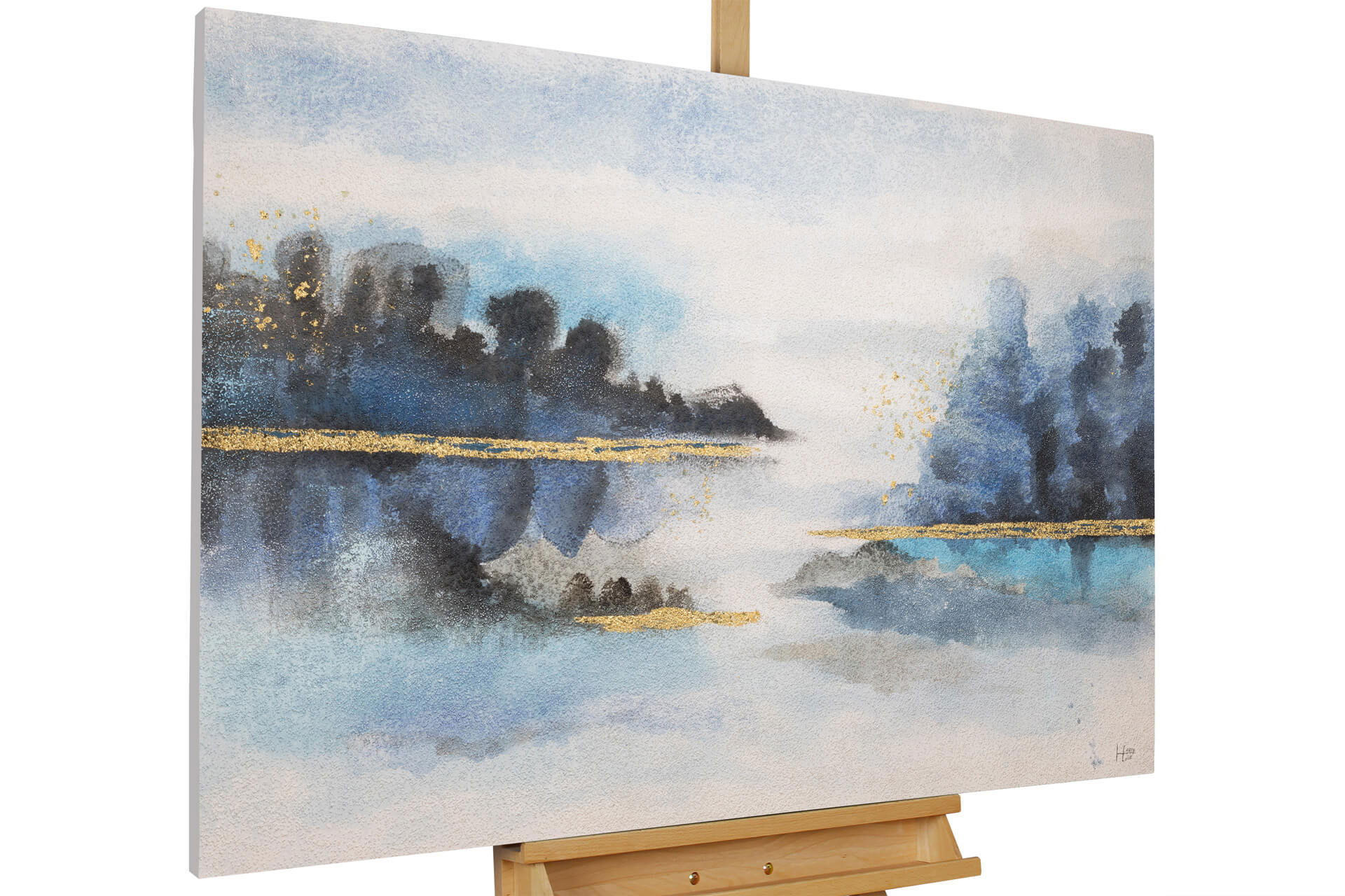 ACRYLBILD HANDGEMALT 120/80 cm - Blau/Weiß, Holz/Textil (2.2/80cm) - KUNSTLOFT