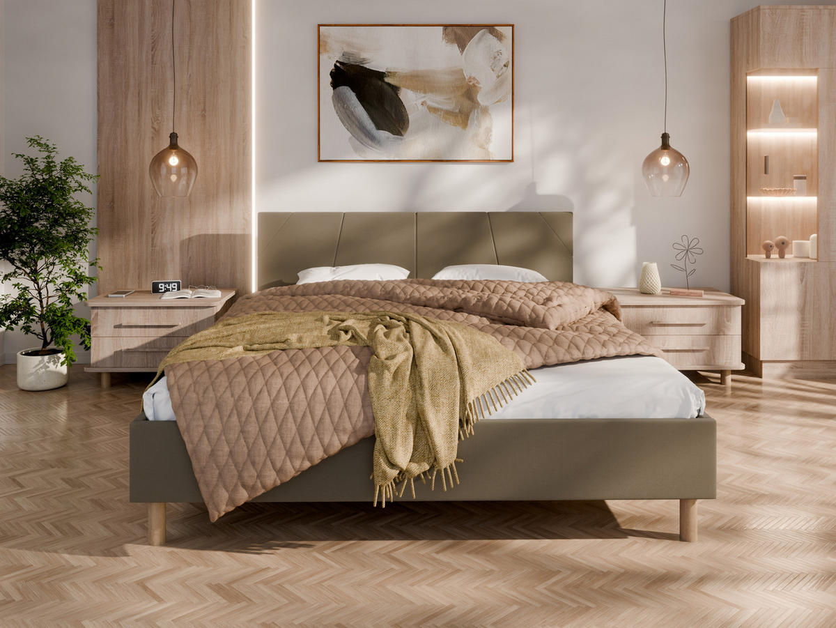 POLSTERBETT ALMORE 160x200cm Elegantes Polsterbett für modernen Wohnstil , 7-Zonen-Taschenfederkernmatratze mit kokos ARLAN (21 cm), braun - Braun, Holz (160/200cm) - Panda Möbel