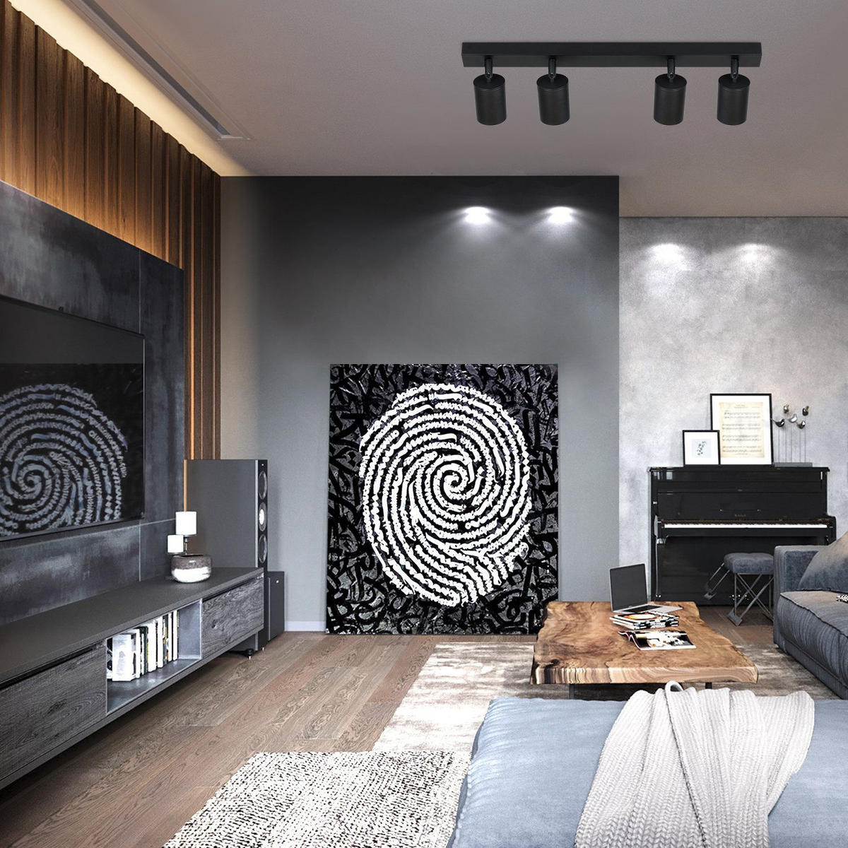 STRAHLER Apolda 4-flammig 53.5/5/14.4 cm - Schwarz, Metall (53.5/5/14.4cm) - Nettlife