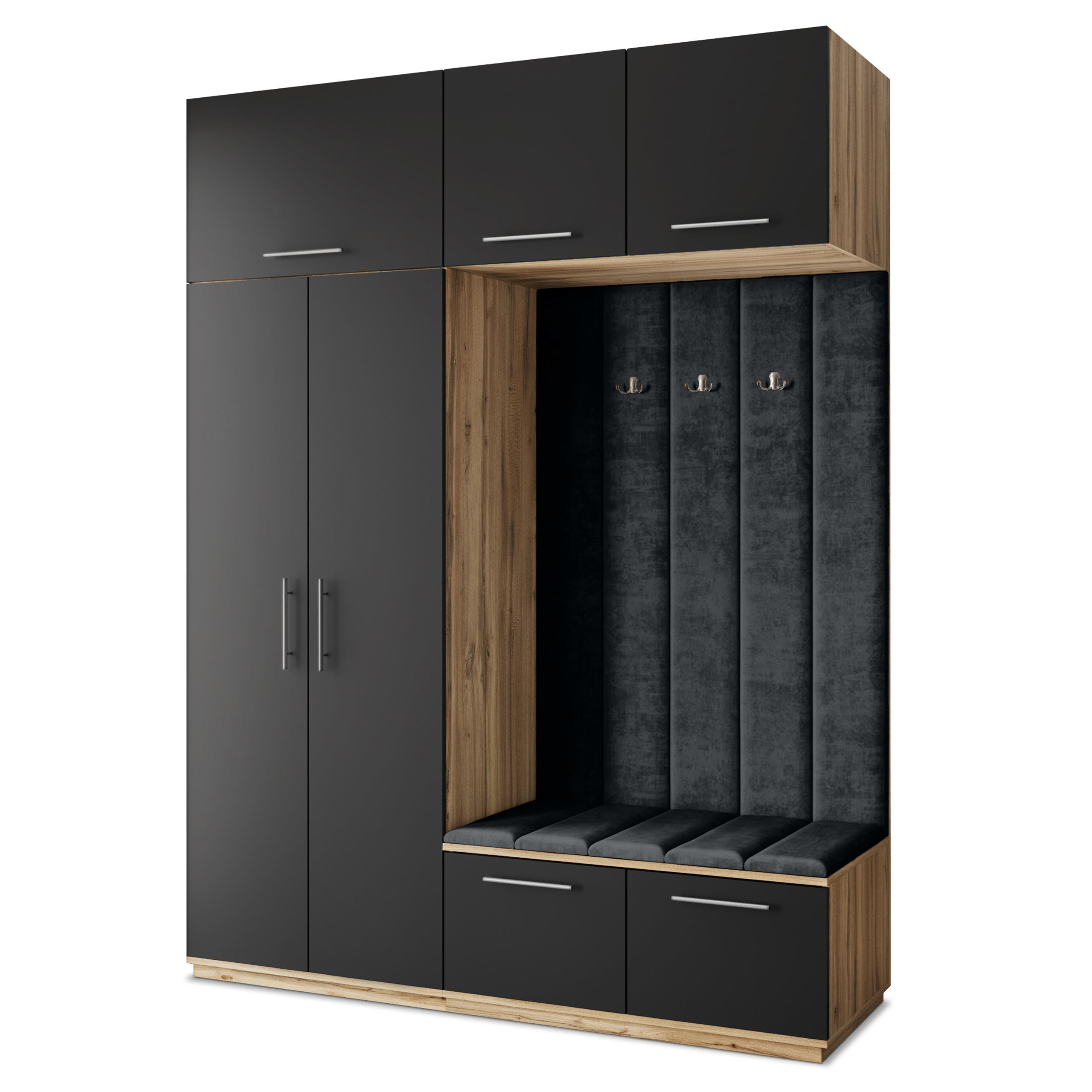 GARDEROBENSCHRANK REMA 180/240/60 cm Modern Eiche Wotan - Eiche Wotan/Schwarz, Holzwerkstoff (180/240/60cm) - MASSENO