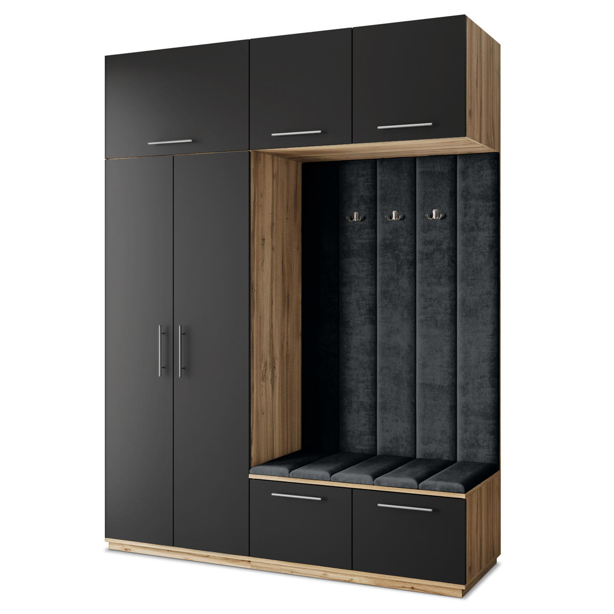 GARDEROBENSCHRANK REMA 180/240/60 cm Modern Eiche Wotan - Eiche Wotan/Schwarz, Holzwerkstoff (180/240/60cm) - MASSENO
