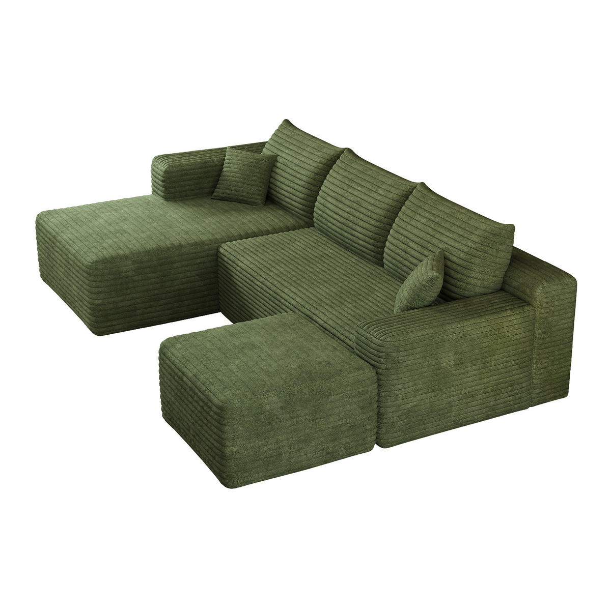 ECKSOFA 241 cm aus Stoff mit Cordbezug und Chaiselongue Grün - Grün, Textil (151/241cm) - Modenvie