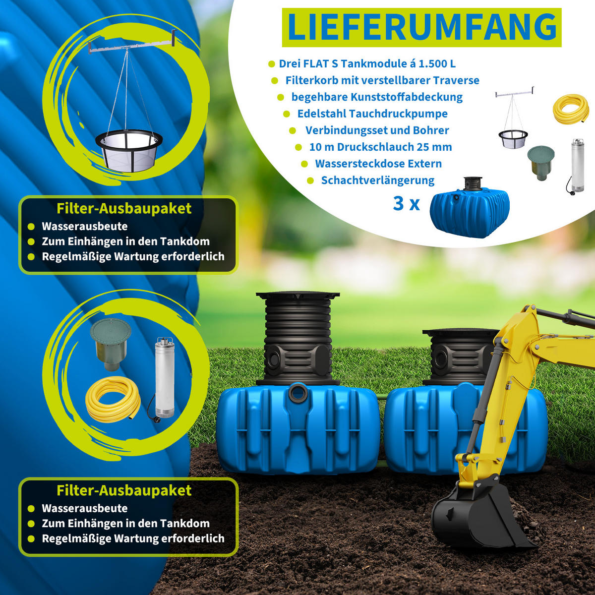 S Flachtank-Paket 4500 L - Blau, Kunststoff (396/75/210cm) - 4rain
