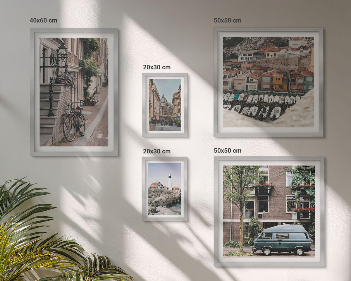 WANDBILDER 5er Set - 50x50 cm & 20x30 cm & 40x60 cm Silberner Rahmen - Elegante Muster auf Steinen - Silberfarben, Kunststoff (40/60cm) - ArtPrintCave