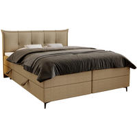 BOXSPRINGBETT Boucle 160x200 Liron mit Kissen-Kopfteil und Matratze, Beige - Orange, Holz/Textil (160/200cm) - Emporius