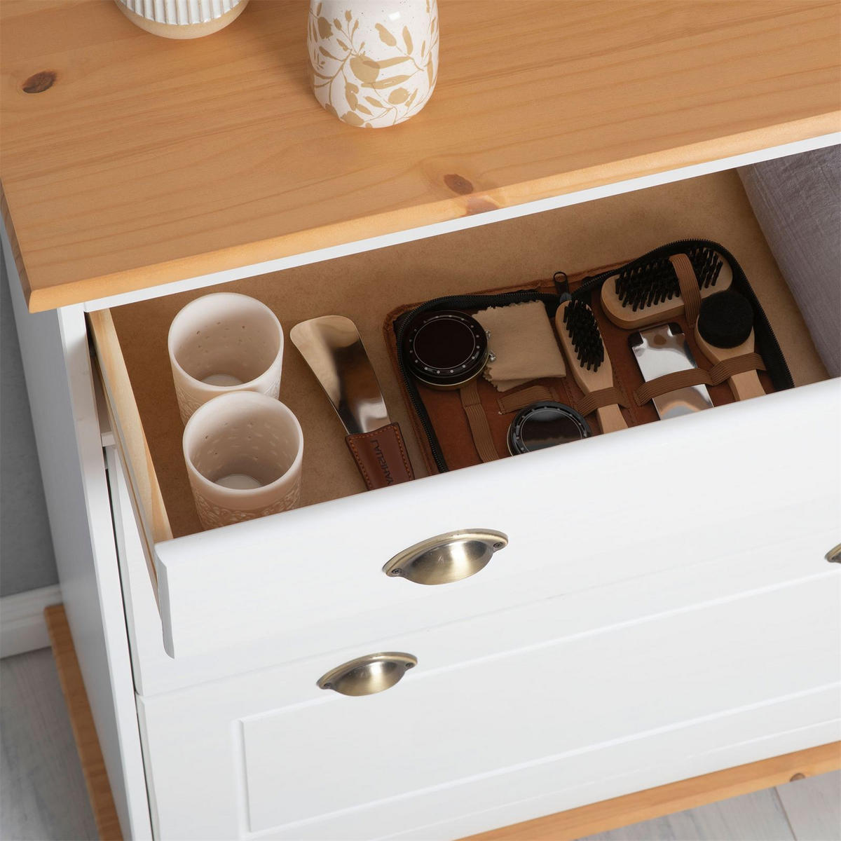 SCHUHSCHRANK COLMAR - Weiß/Braun, Holz (85/108/35cm) - IDIMEX