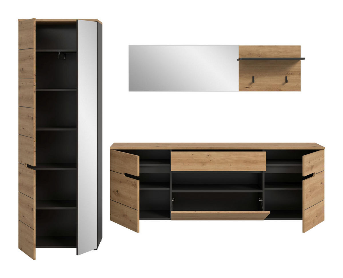 GARDEROBEN-SET Canu Artisan 256/37/190 cm - Grau, Holzwerkstoff (256/190/37cm) - Xonox