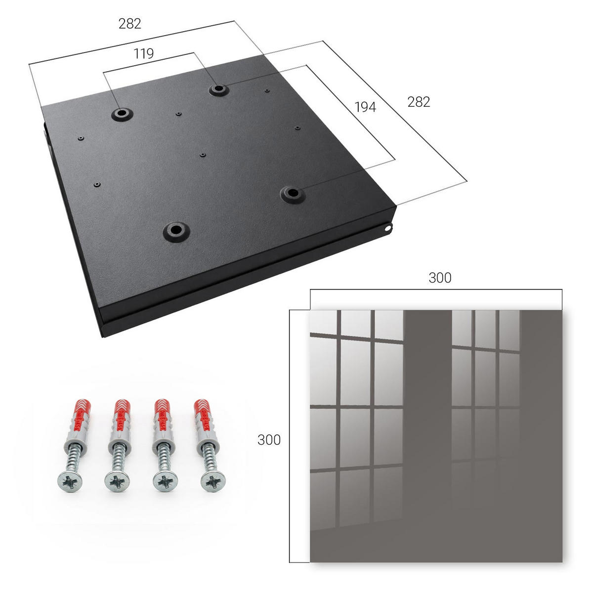 SCHLÜSSELBOX Schwarz 30x30 cm- Türöffnung nach rechts - Dunkelgrau - Grau, Metall (30/30/5cm) - TULUP