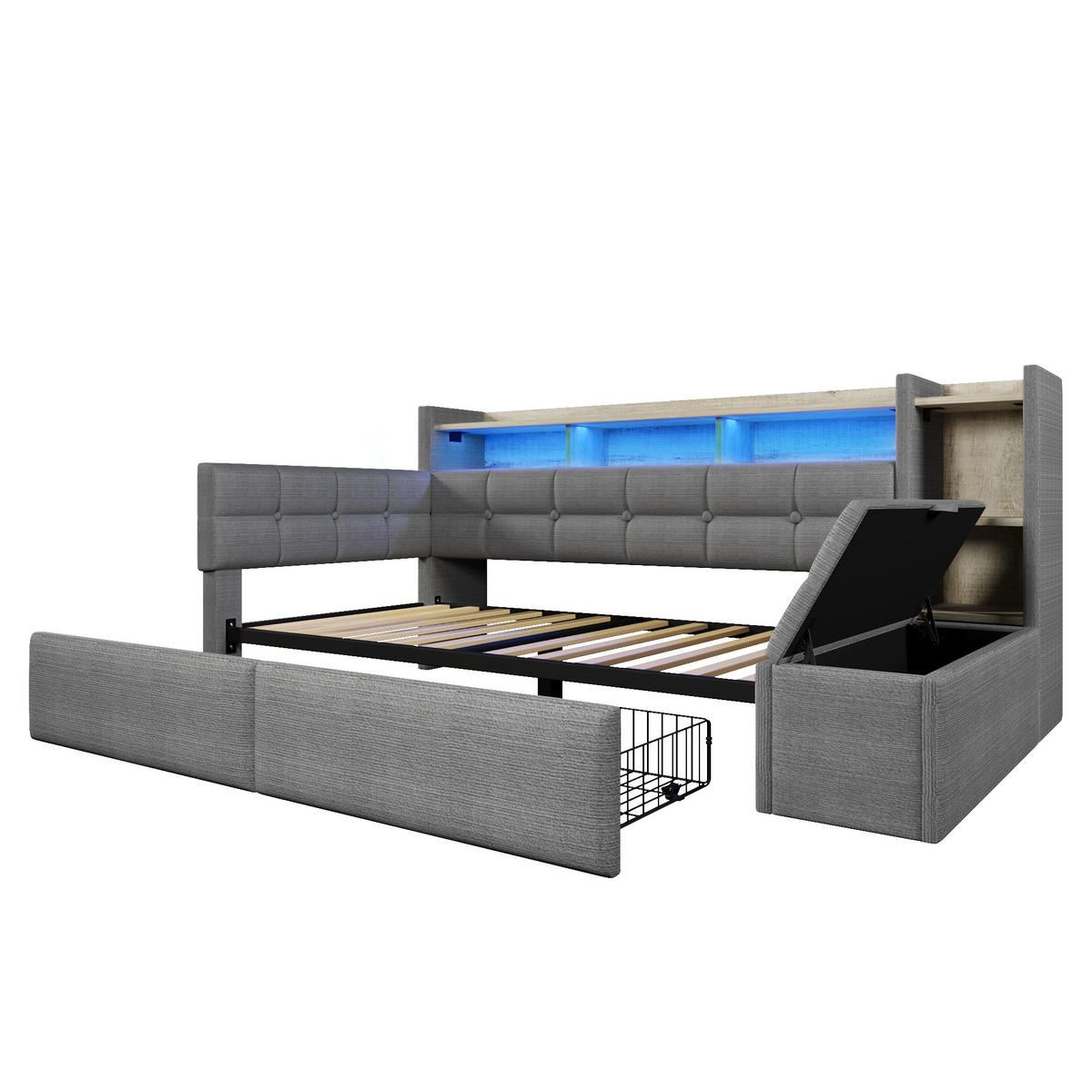 TAGESBETT mit 2 Schubladen 90x190 cm Samt Dunkelgrau - Dunkelgrau, Holz (90/190cm) - Meubliv
