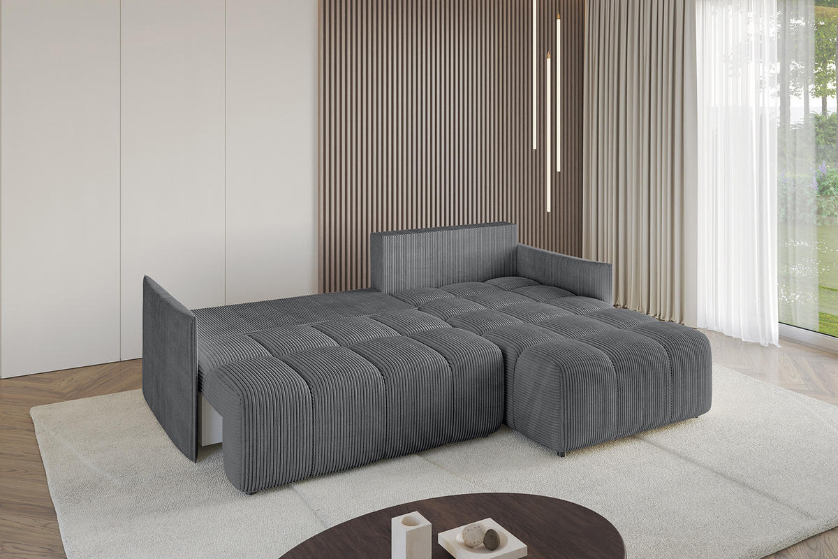 ECKSOFA Ottomane rechts LONLI-L 251x189x68 Dunkelgrau Cord - Dunkelgrau, Holzwerkstoff/Kunststoff (189/251cm) - ALTDECOR