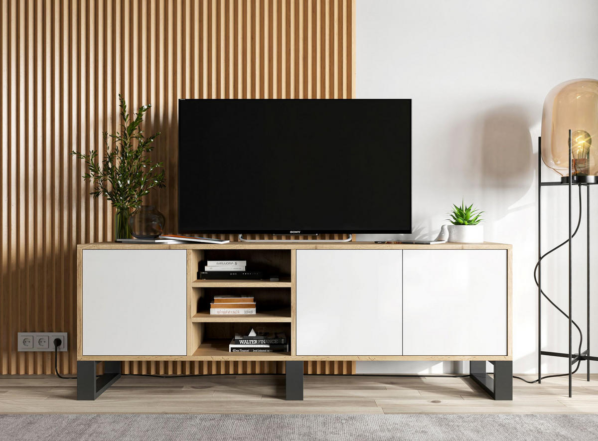 TV-LOWBOARD Apollo Eiche wotan Weiß Matt mit Metallbeinen 150/53/35 cm - Weiß, Holzwerkstoff/Metall (150/53/35cm) - Meble Lindner