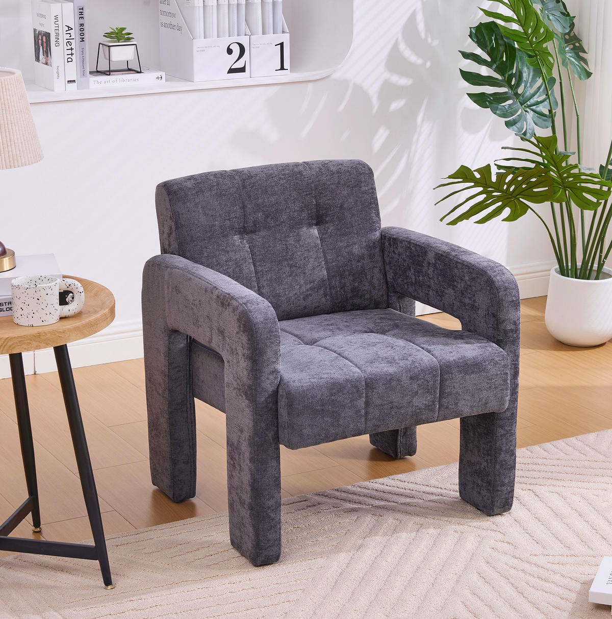SESSEL 67,5/69/74,5 cm in Grau aus Chenille mit gepolsterter Sitzfläche - Grau, Textil (67.5/74.5/69cm) - BEAOK