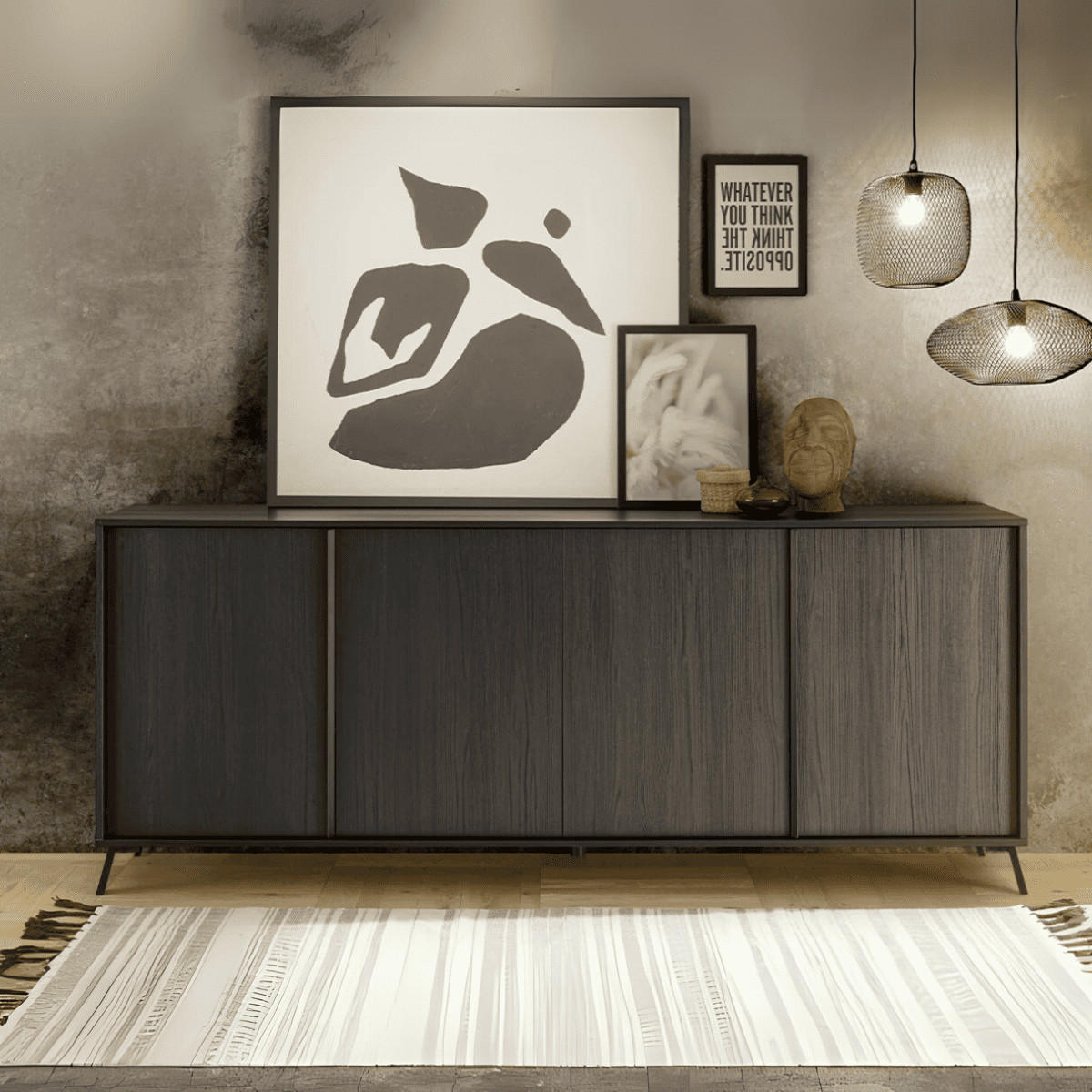 SIDEBOARD mit 4 Türen L205 cm - City - Schwarz, Holzwerkstoff (40/84/205cm) - Calicosy