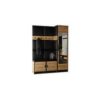 GARDEROBE ROJ 20 - 159,6x205x39cm Eiche Craft Gold + Kunstleder Schwarz - Honigeiche/Schwarz Hochglanz, Holzwerkstoff (159.6/205/39cm) - Kier Furniture
