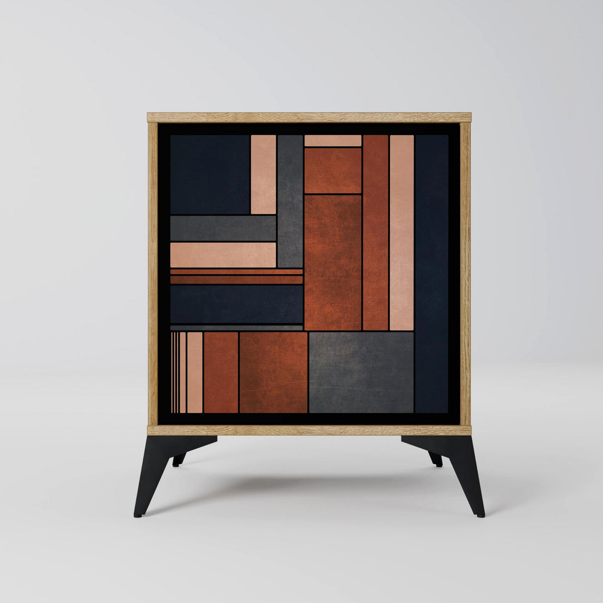 SIDEBOARD INTREPID FORMATION, Eichefarben, 57,5x42x72,5 cm, Schwarze Metallfüße - Eichefarben/Multicolor, Holzwerkstoff/Metall (57.5/72.5/42cm) - SpaceRebels