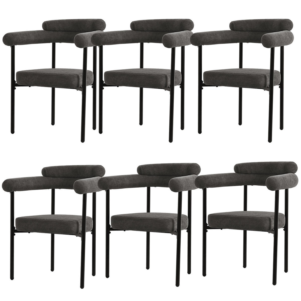 ARMLEHNSTUHL-SET DE-35558 6 Stück mit Wildlederbezug Dunkelgrau - Dunkelgrau, Metall (62/84/70cm) - ComfortXL
