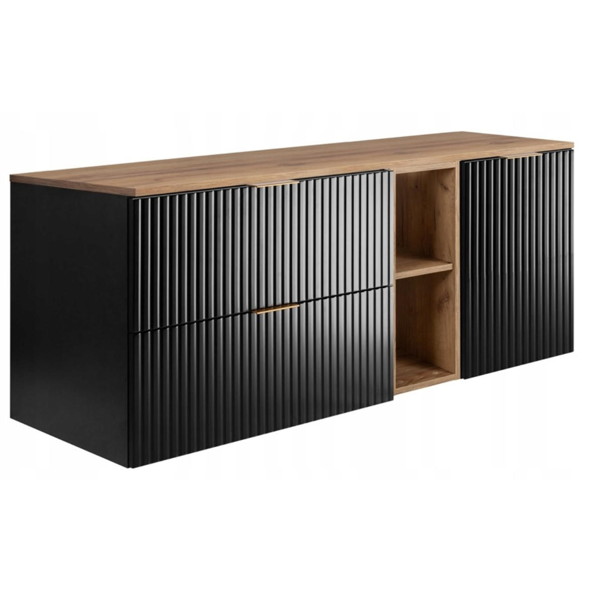 WASCHBECKUNTERSCHRANK FLOW mit Regal + Platte Schwarz matt 120/57/46 cm - Schwarz, Holzwerkstoff (120/57/46cm) - Rodan