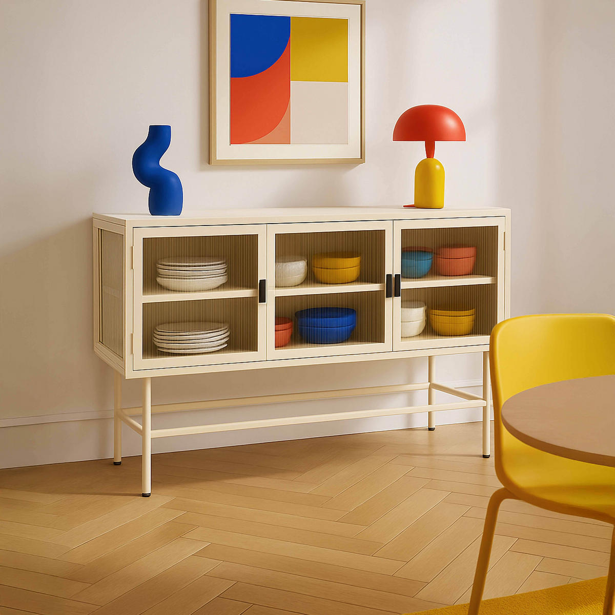 SIDEBOARD, Ekru - Weiß, Metall (40/66/120cm) - Oviala