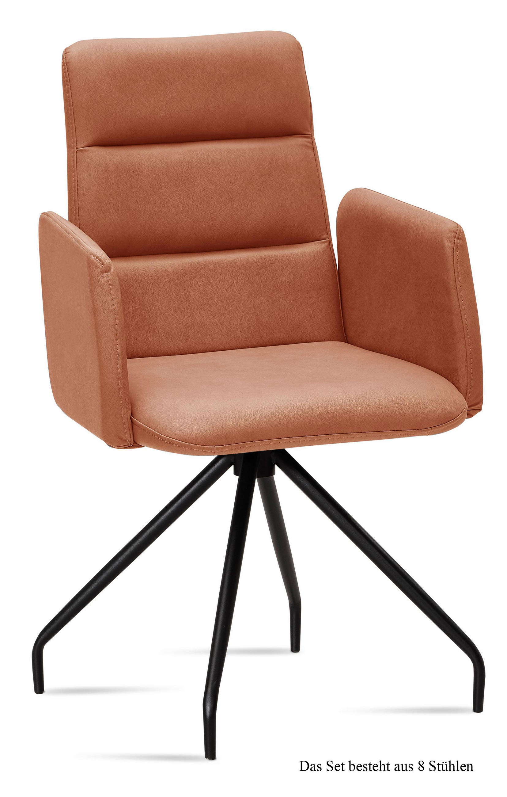 ARMLEHNSTUHL (8er-Set) Devora 52x92x60 Schwarz/Cognac - Cognac/Schwarz, Kunststoff (60/92/52cm) - 58aufmkessel