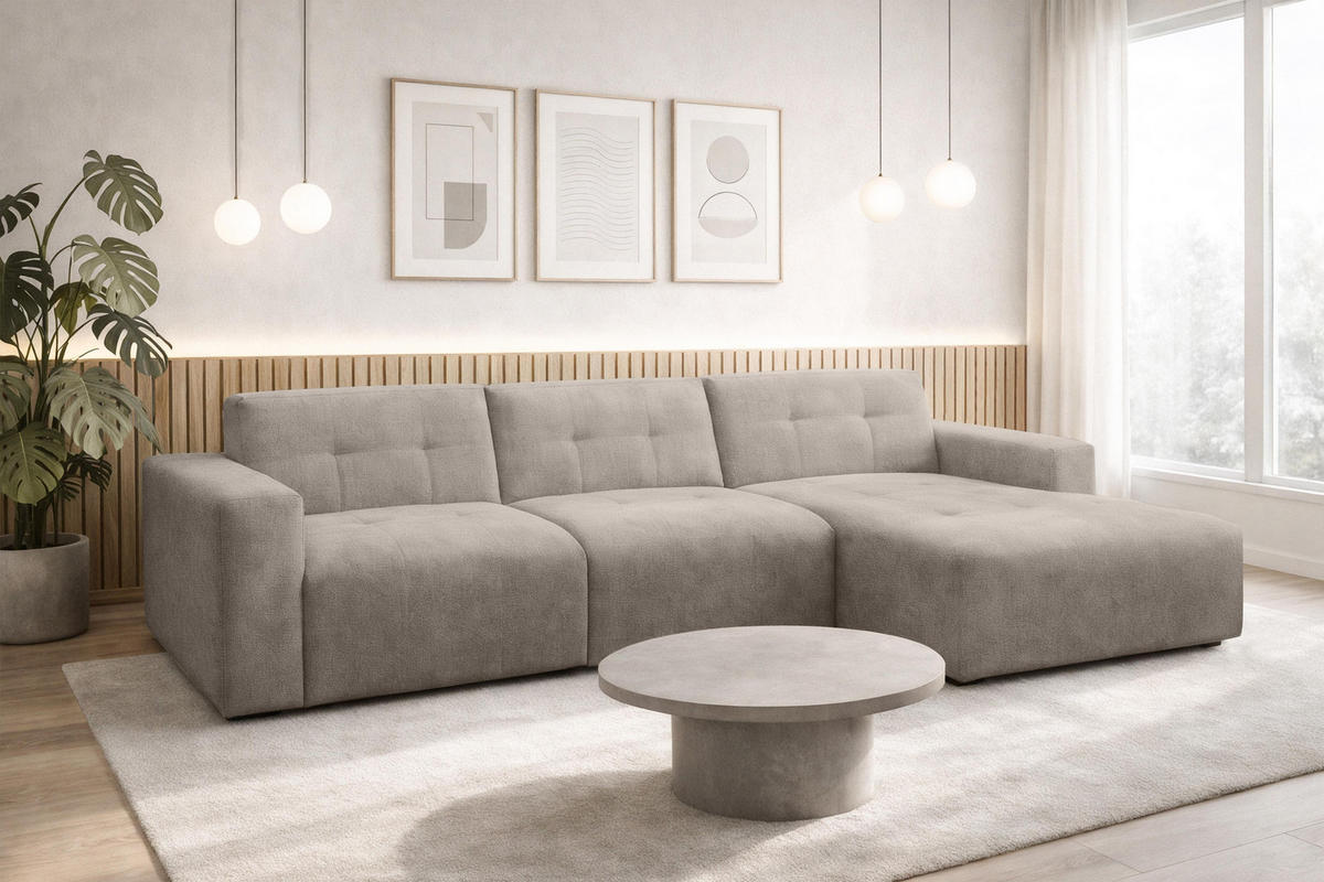 ECKSOFA L Form Corlu Beige 310/165/78 cm – stilvolle kleine Eckcouch Rechts - Beige/Schwarz, Kunststoff/Textil (165/310cm) - AX Living