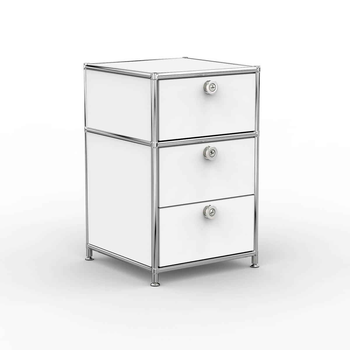 BÜRO-STANDCONTAINER, Metall, 40cm, 1 Schublade + 1 Doppelschublade, Signalweiss - Chromfarben/Silberfarben, Metall (40/62.7/39.7cm) - Versee