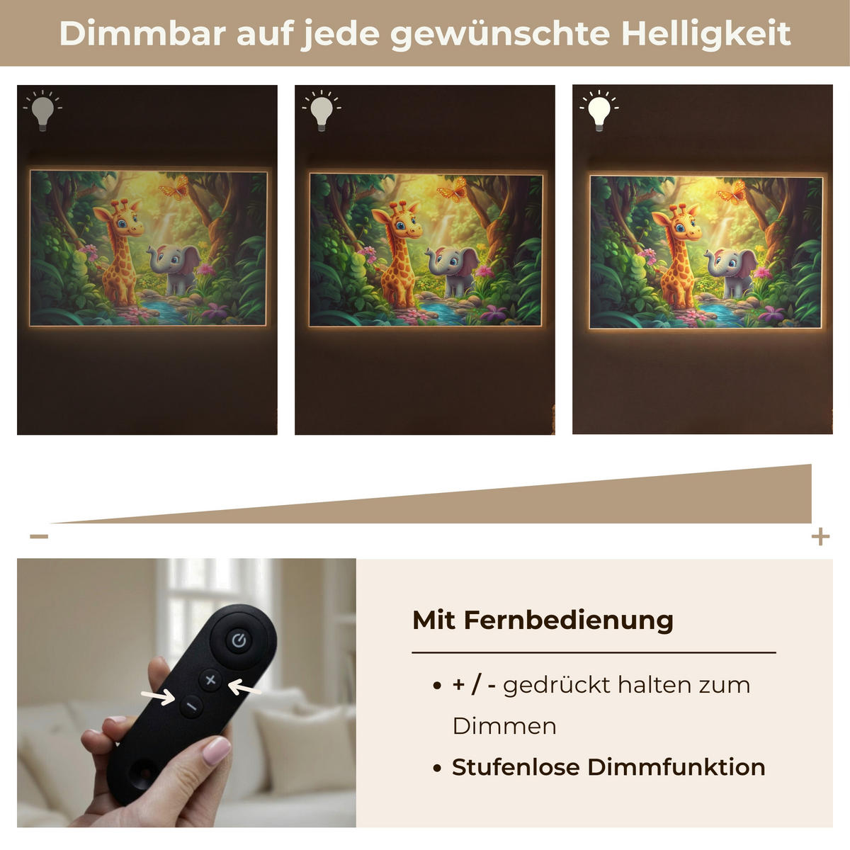 NACHTTISCHLAMPE MIT AKKU Giraffe - Elefant - Blumen - Dschungel 90x60 cm - Grün, Holzwerkstoff (8/90/60cm) - OnlyWow