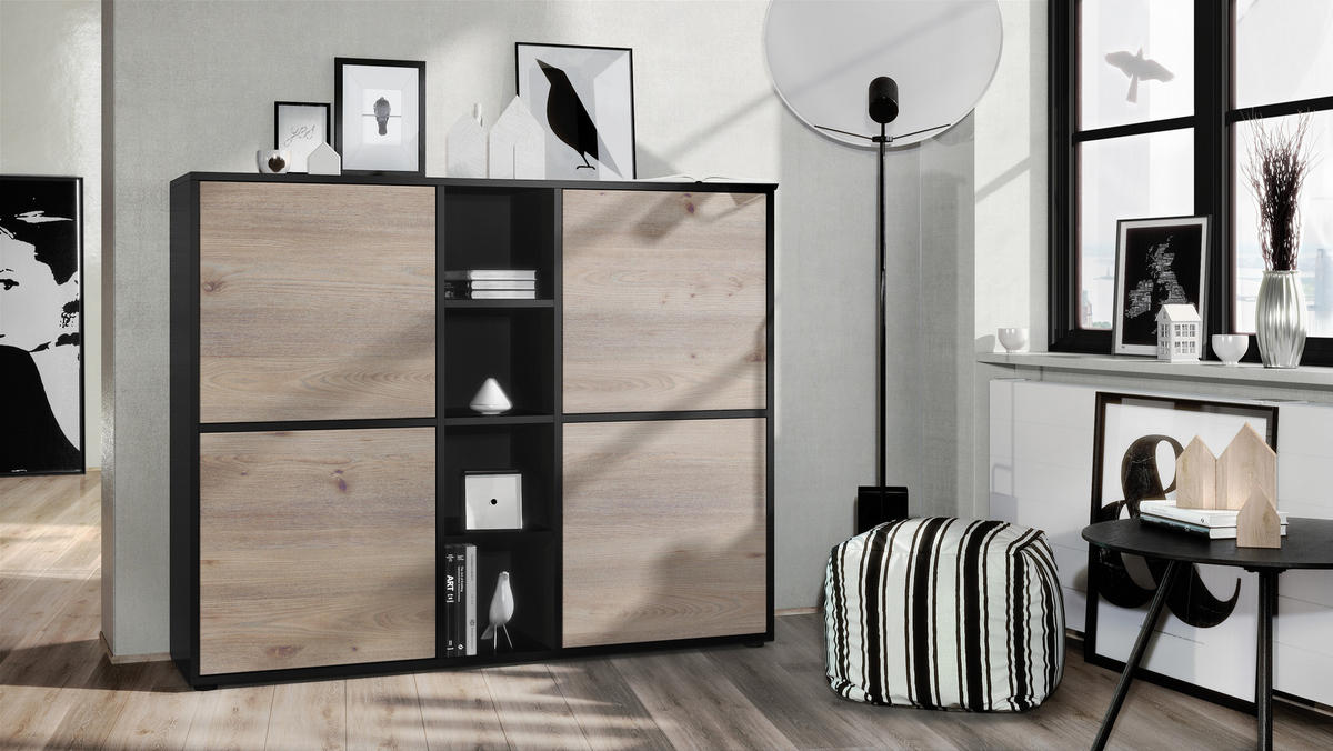 HIGHBOARD Cuba Türen in Eiche Nordic - Silbereichenfarben, Holzwerkstoff (130.5/105.5/35.5cm) - Vladon
