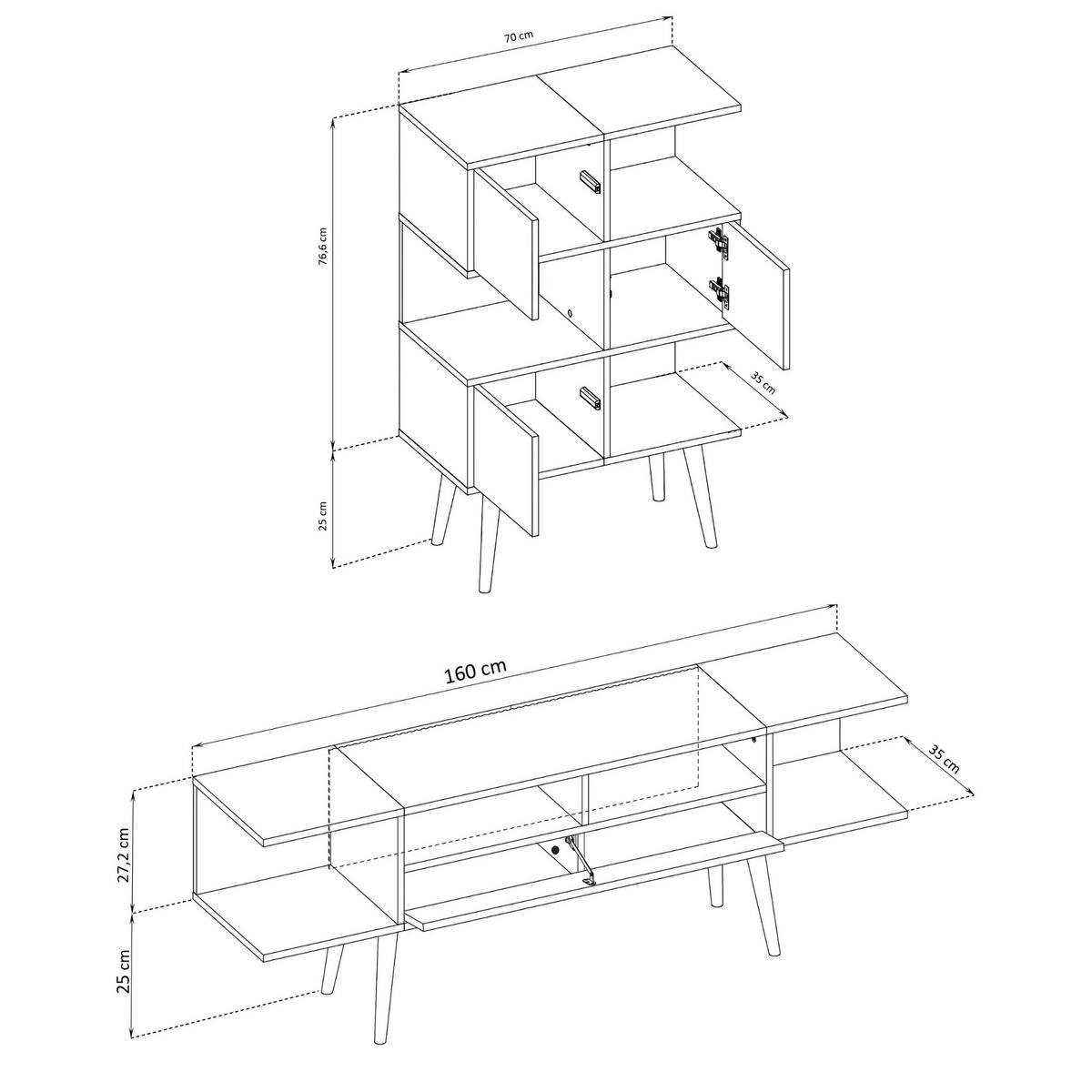 WOHNWAND FORIO, Sideboard und Lowboard, Eiche/Arktik Weiß - Eichefarben/Weiß, Holz/Holzwerkstoff (230/102/35cm) - Komodee