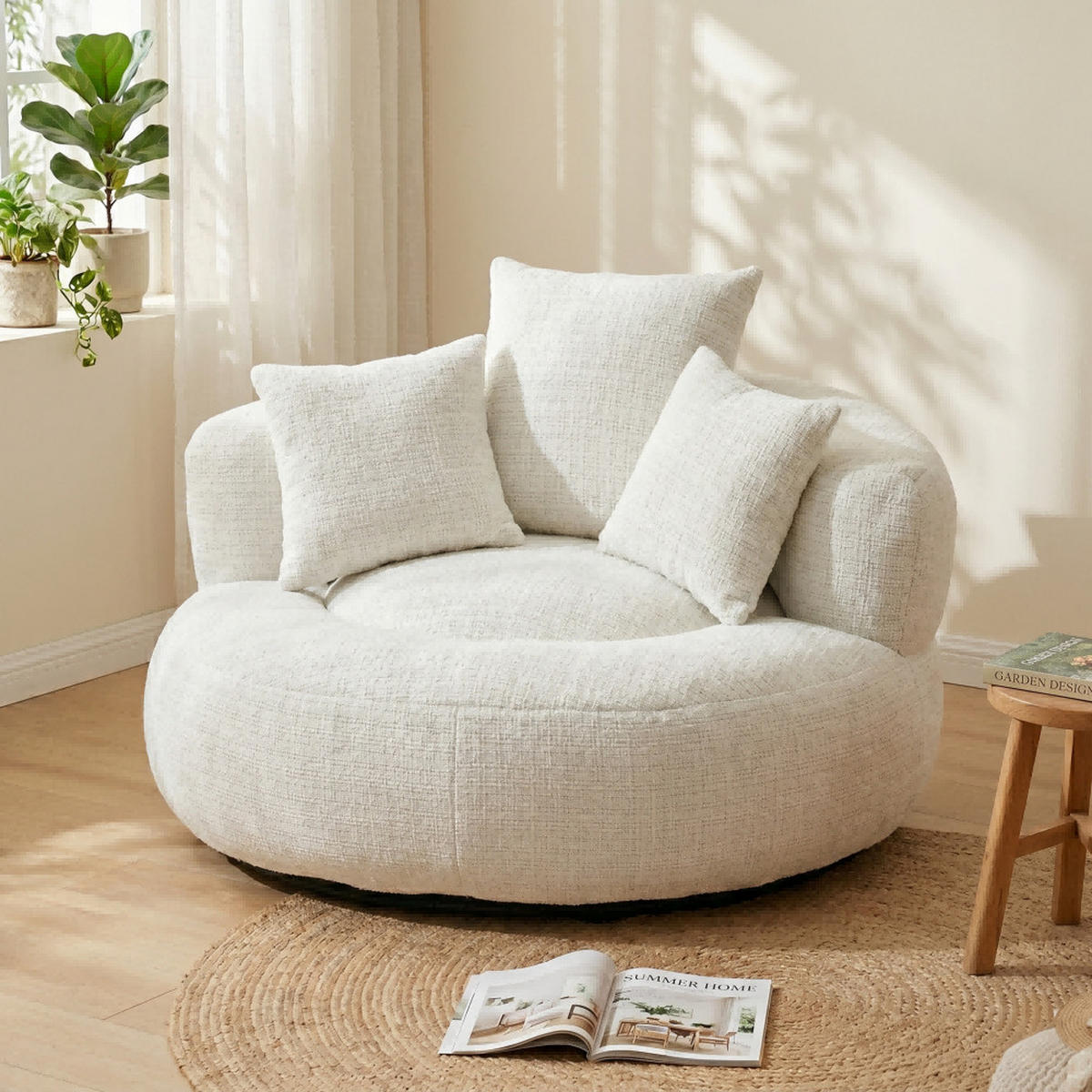 SITZSACK Chenille, Sofa mit 3 extra Kopfkissen,Chenille,Weiß - Weiß, Textil (108/52/108cm) - LVHOM