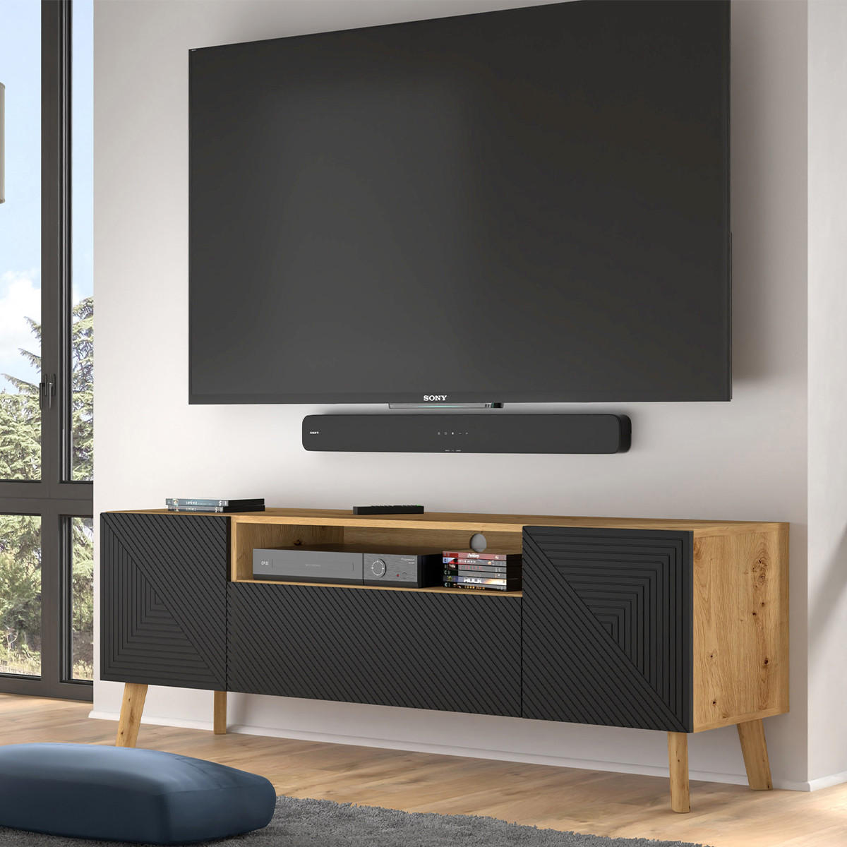 TV-MÖBEL Nexa Holz und Schwarz - Schwarz, Holzwerkstoff (160/56/42cm) - Petits-meubles